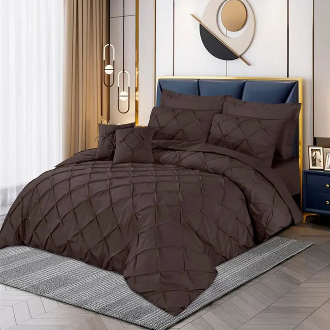 Pin Tuck Duvet Cover 8 Pcs Set Brown-40189 RFS Hover Image