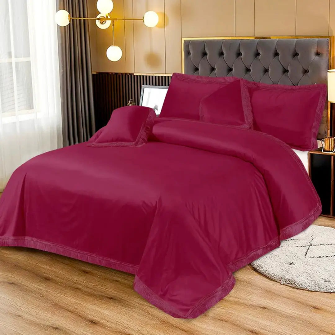 Velvet Bed Sheet 5 Pcs Burgundy-40108