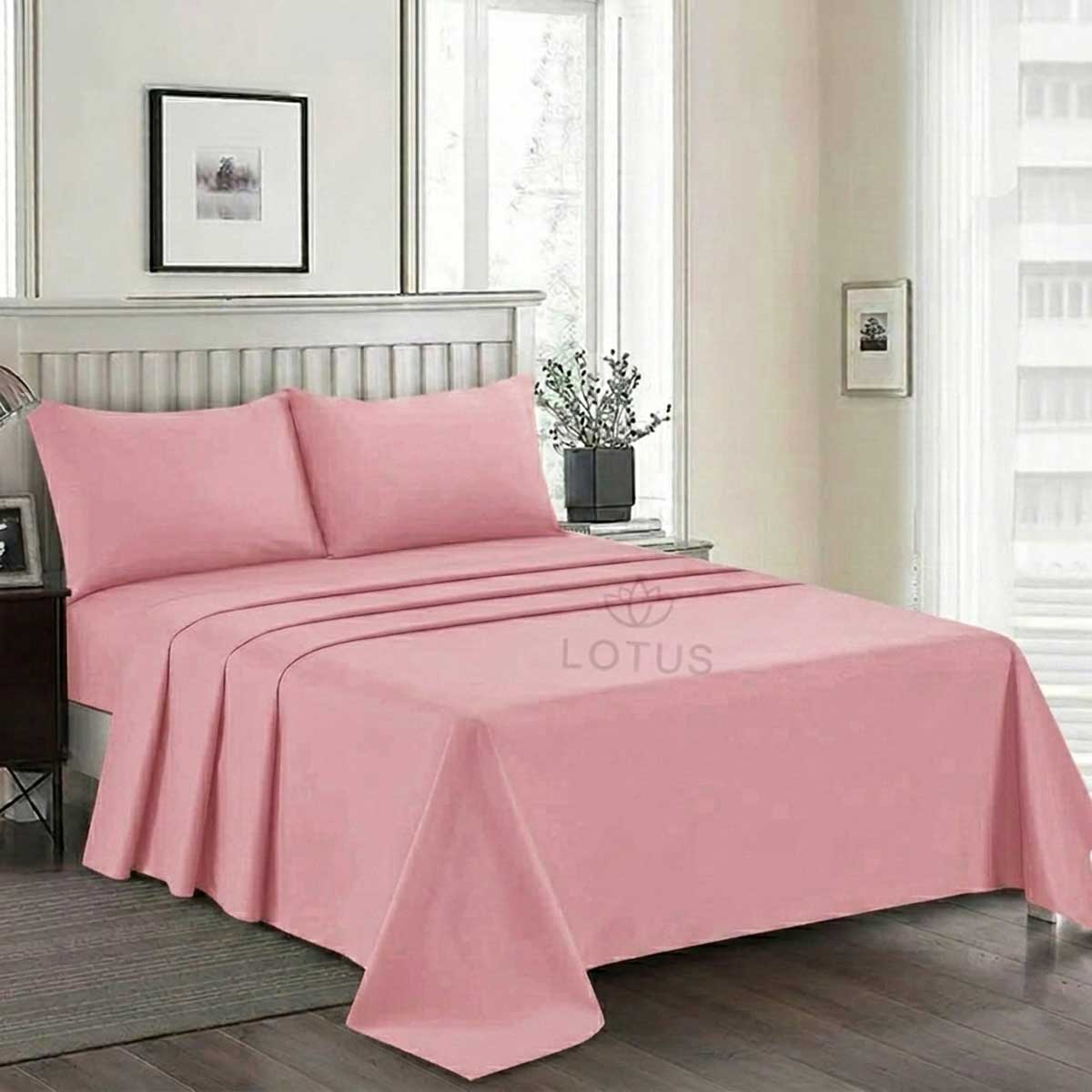 3 Pcs King Size Easy Care Dyed Bedsheet - Baby Pink