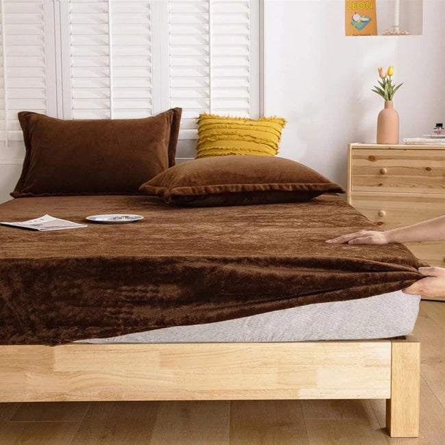 Velvet Bed Sheet Set Brown King RFS-30321 Hover Image