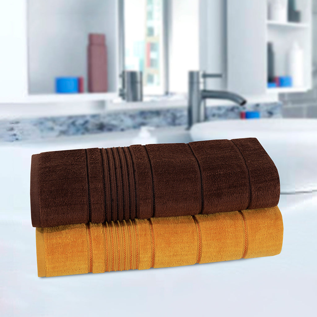 Bath Towel Stripe Chocolate & Mustard-428