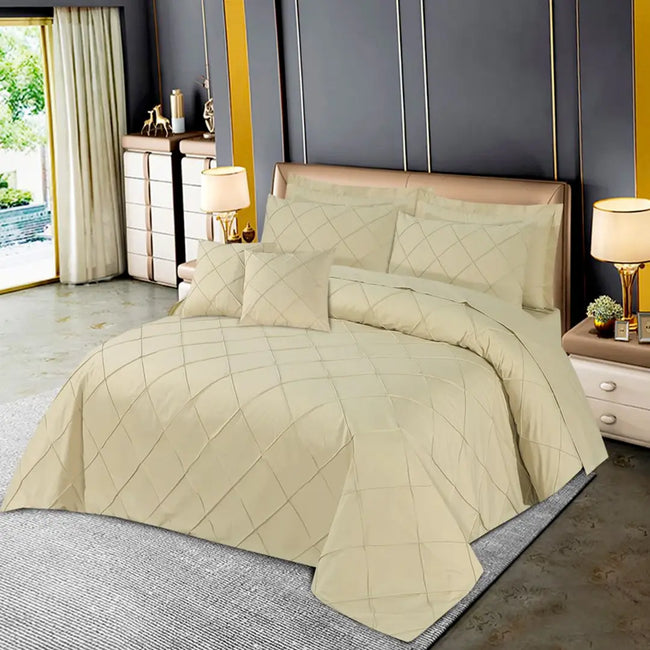 Diagonal Pleated Duvet Cover Set 8 Pcs Beige-40161 RFS Hover Image