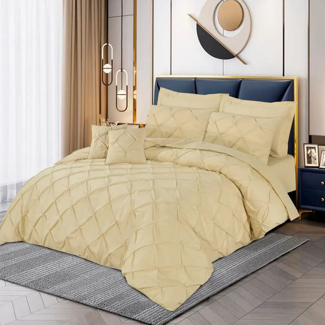 Pin Tuck Duvet Set 8 Pcs Beige-40179 RFS Hover Image