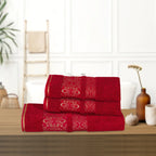 3-Pcs Towel Set Flower Red-480