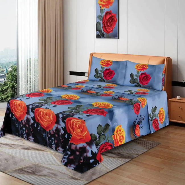 Micro Fiber Bed Sheet 3D Orange Flowers Single-30304 RFS Hover Image