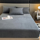 Velvet Fitted Bed Sheet Set Gray Single RFS-30336