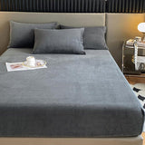 Velvet Fitted Bed Sheet Set Gray King RFS-30335