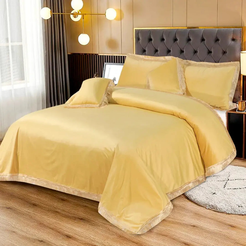 Velvet Bed Sheet 5 Pcs Gold King-40109