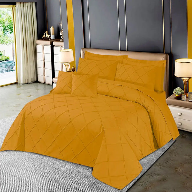 Diagonal Pleated Quilt Cover Set 8 Pcs Mustard-40166 RFS Hover Image