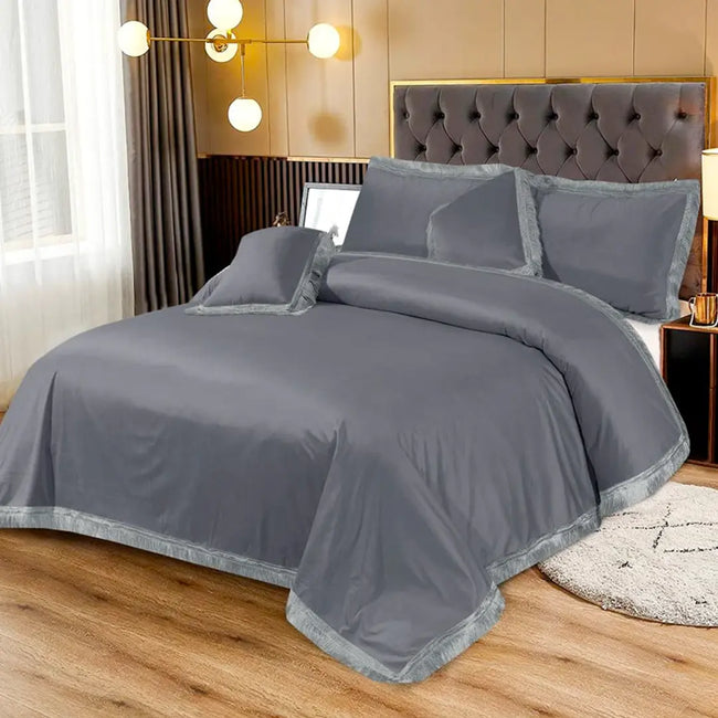 Velvet Bed Sheet 5 Pcs Gray-40110 Hover Image