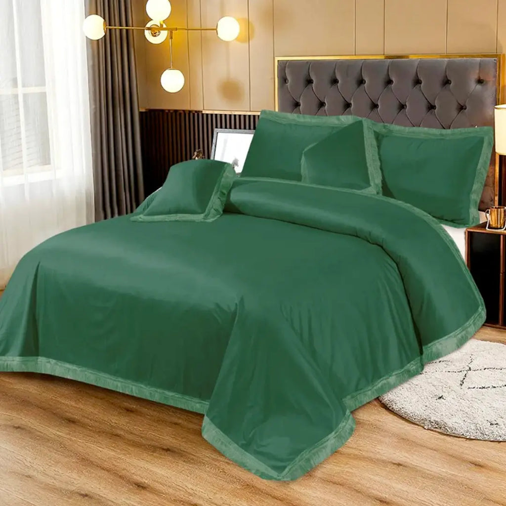 Velvet Bed Sheet 5 Pcs Forest Green-40106