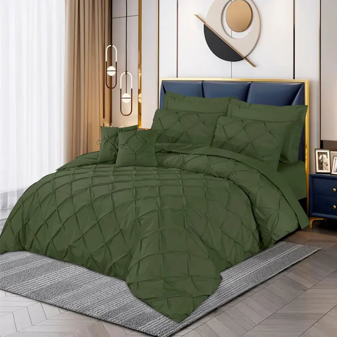 Pin Tuck Duvet Cover 8 Pcs Set Olive Green-40277 RFS