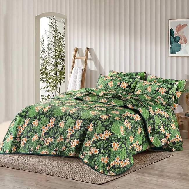 Ultrasonic Micro Fiber Bed Spread Green Flower-30305 Hover Image