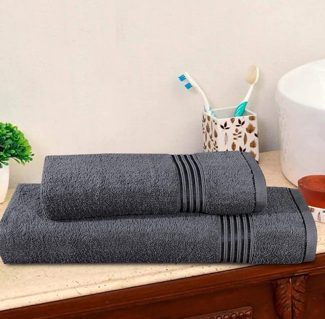 2-Pcs Stripe Towel Set Gray-548 Hover Image