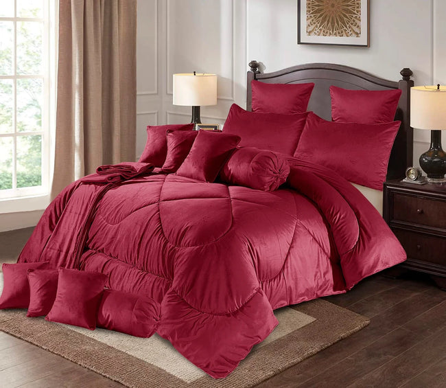 Velvet Bridal Comforter 14 Pcs Set Maroon-50225 OS Hover Image
