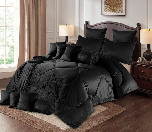 Velvet Bridal Comforter 14 Pcs Set Black-50226 HC