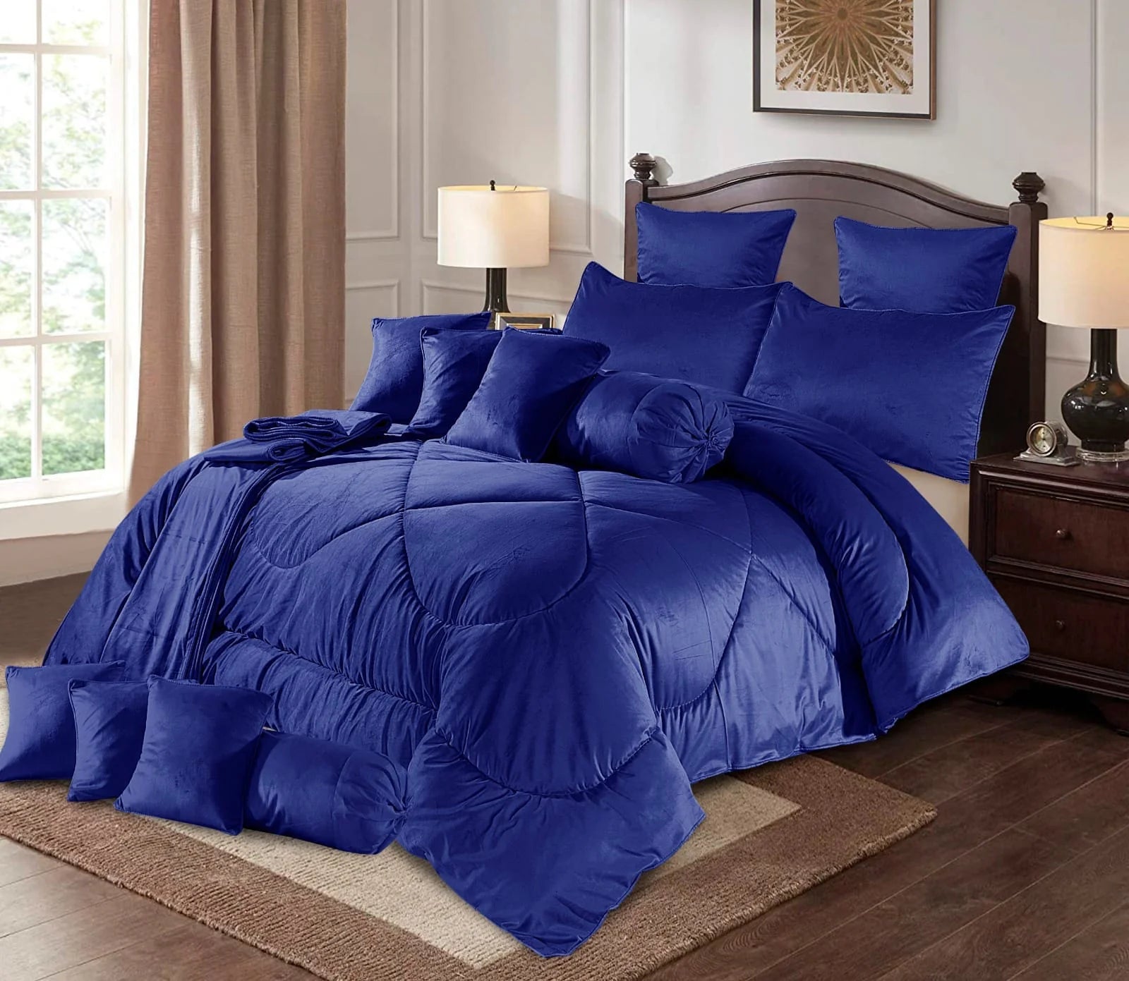 Velvet Bridal Comforter 14 Pcs Set Navy-50228 HC