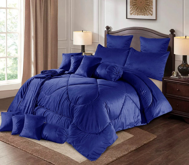 Velvet Bridal Comforter 14 Pcs Set Navy-50228 HC Hover Image