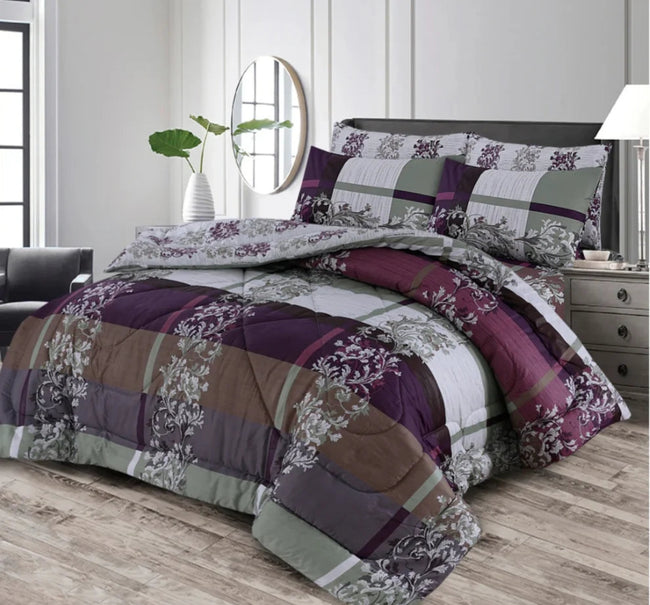 Plum Floral Checkered - Summer Comforter Set Hover Image
