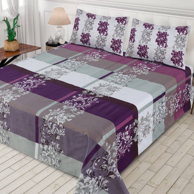 Plum Floral Checkered - Bed Sheet Set Hover Image