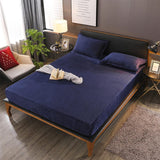 Velvet Fitted Bed Sheet Set Navy Single RFS-30342