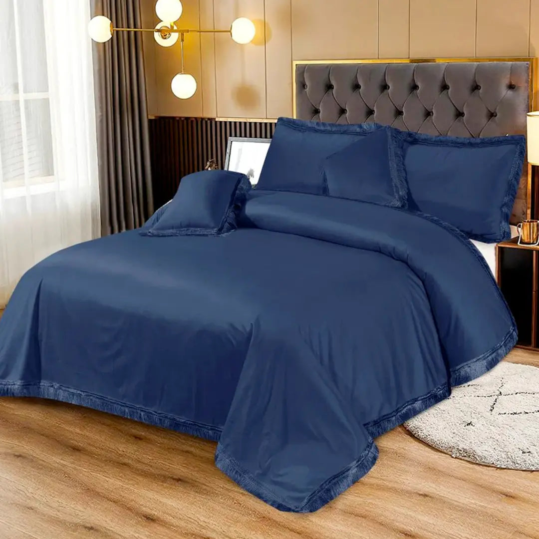 Velvet Bed Sheet 5 Pcs Navy King-40107
