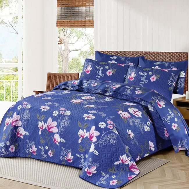 Ultrasonic Micro Fiber Bed Spread Navy Floral-30310 Hover Image