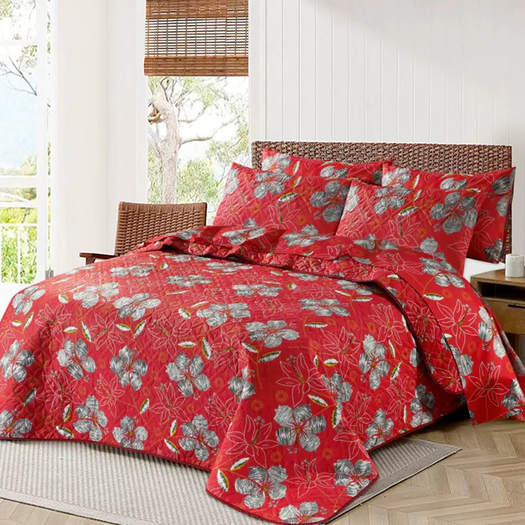 Ultrasonic Micro Fiber Bed Spread Red Berry-30308