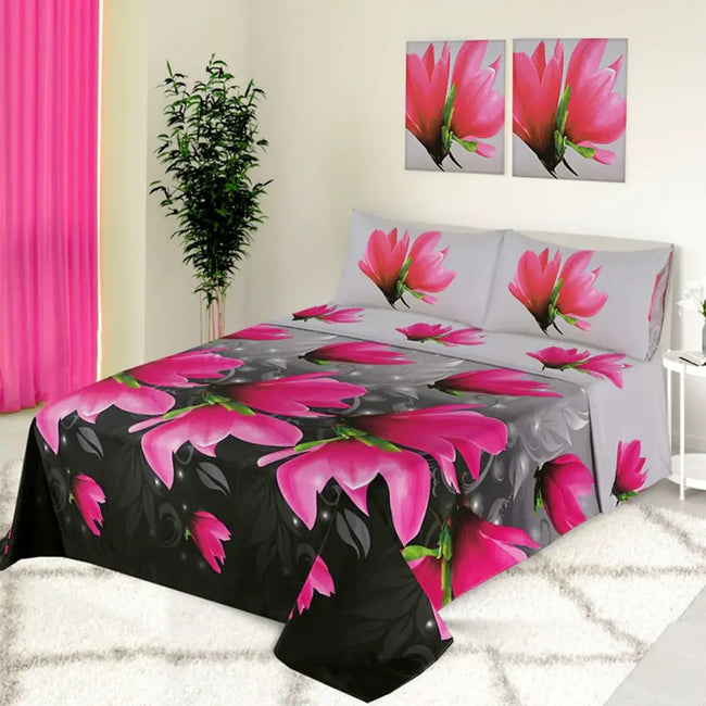 Micro Fiber Bed Sheet 3D Red Flower Single-30303 RFS Hover Image
