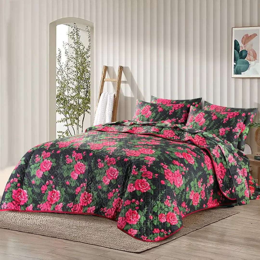 Ultrasonic Micro Fiber Bed Spread Red Rose-30307