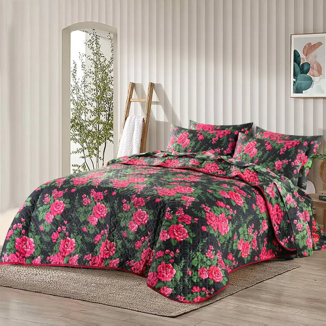 Ultrasonic Micro Fiber Bed Spread Red Rose-30307 Hover Image
