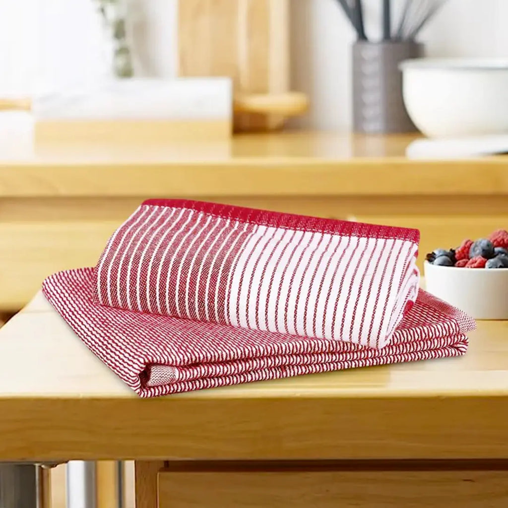 Export Quality Flat & Terry Kitchen Towel Red Stripe