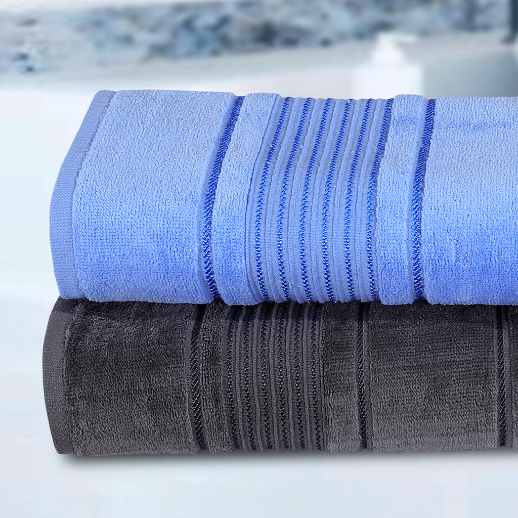 Bath Towel Stripe Sky & Gray (Pack Of 2)-427