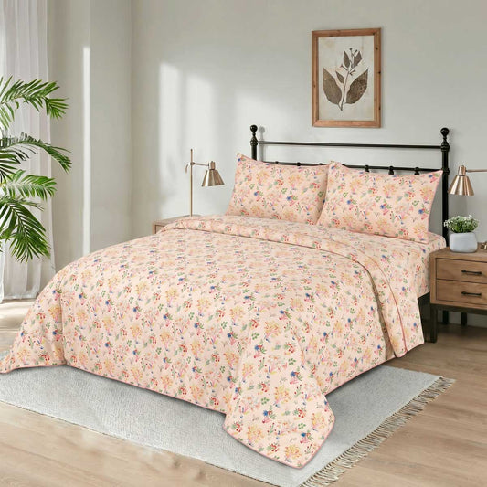 3 Pcs King Size 100% Cotton Bedsheet - Spring