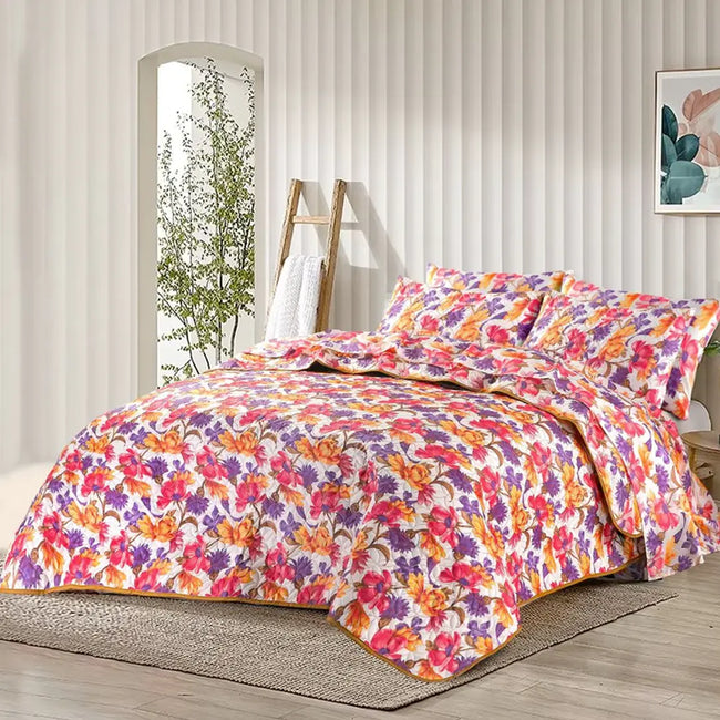 Ultrasonic Micro Fiber Bed Spread Taupe Floral-30306 Hover Image