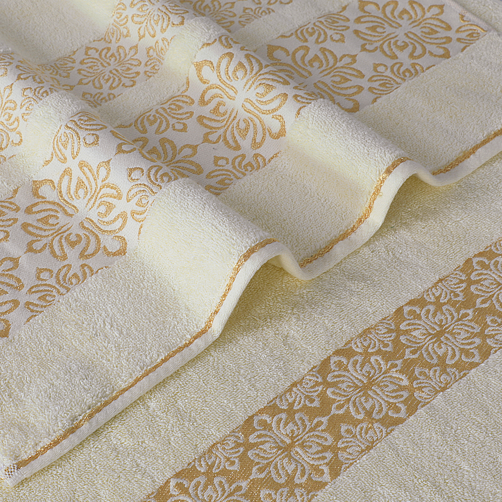 Cream Flower - 3-Pcs Jacquard Towel Set