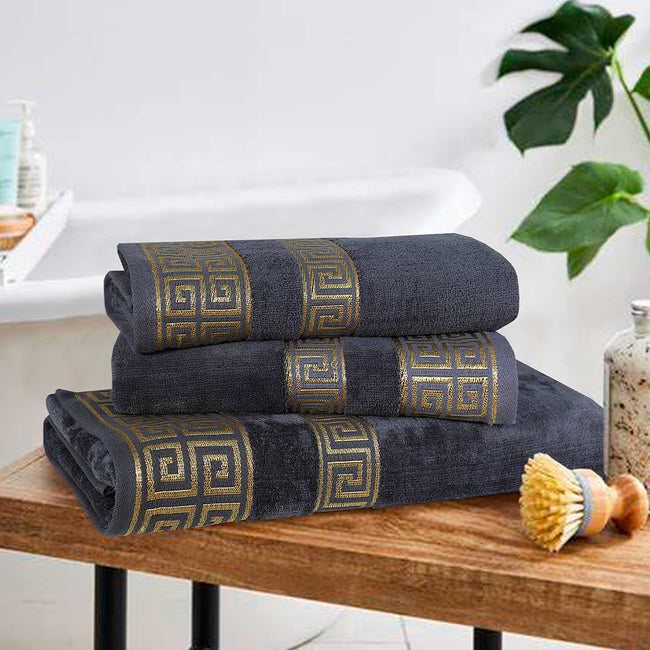 Gray Versatile - 3-Pcs Jacquard Towel Set Hover Image
