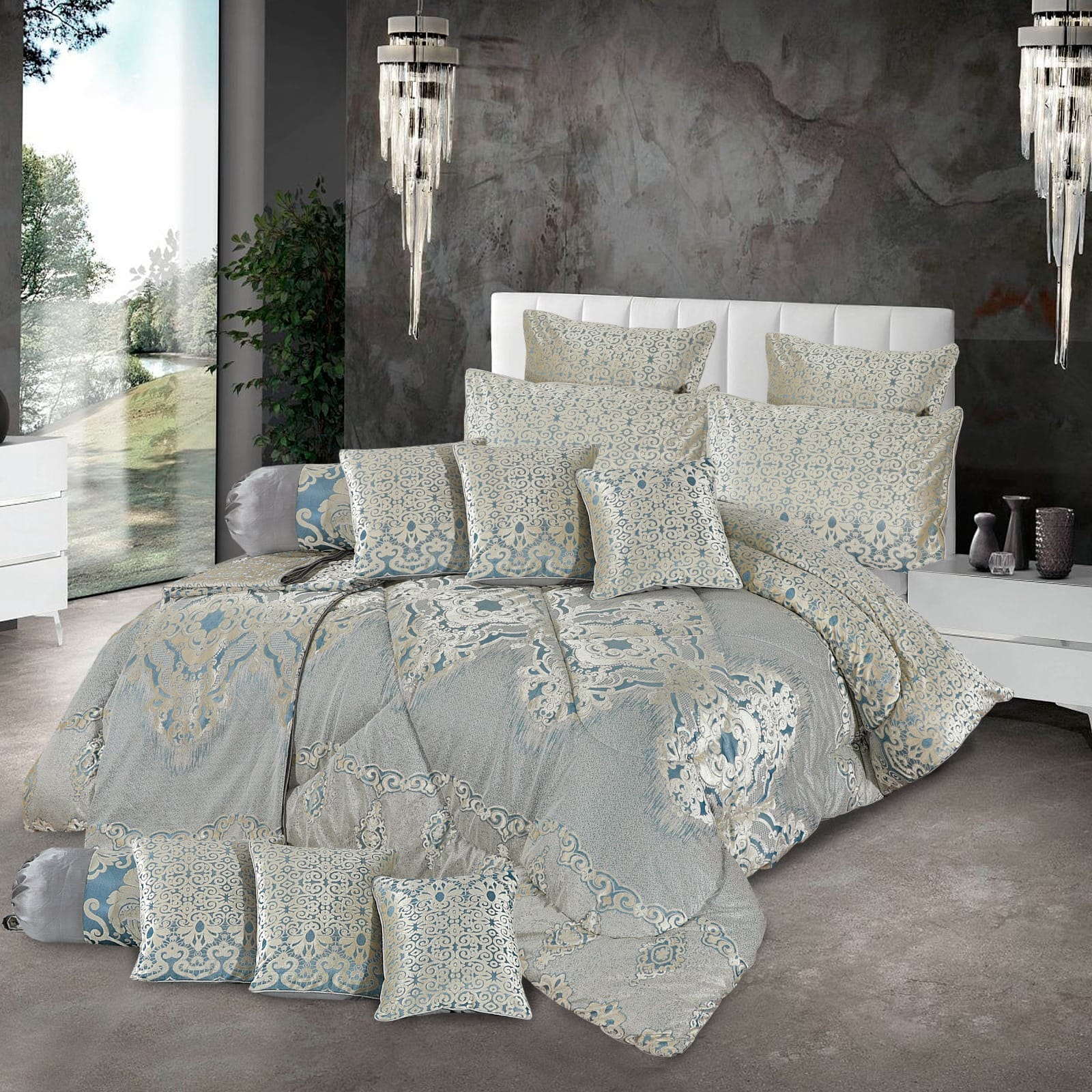 Heavy Palachi Bridal Comforter 14 Pcs Set Green-50224 HC