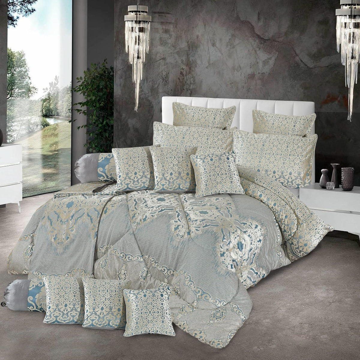 Heavy Palachi Bridal Comforter 14 Pcs Set Green-50224 HC