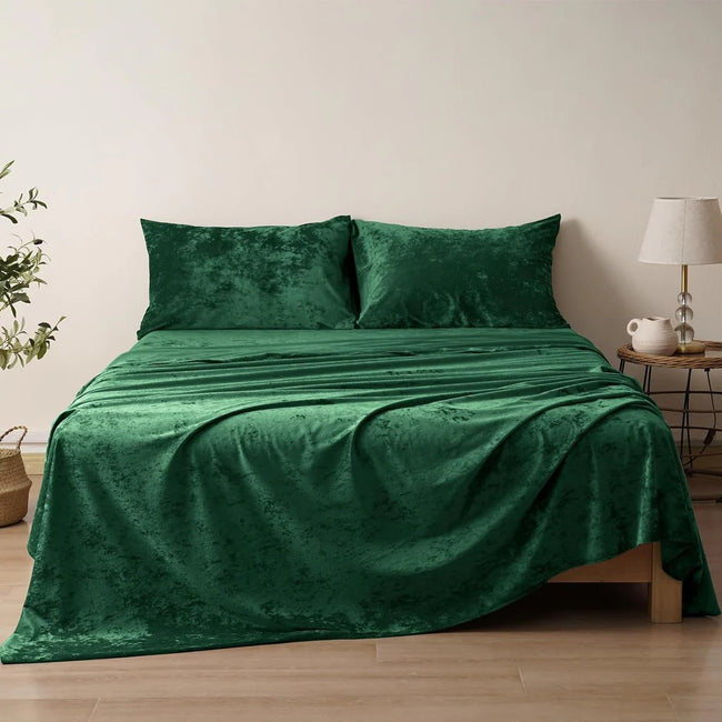 Velvet Bed Sheet Set Green King RFS-30319 Hover Image