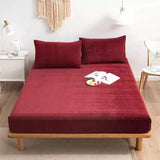 Velvet Fitted Bed Sheet Set Maroon King RFS-30339