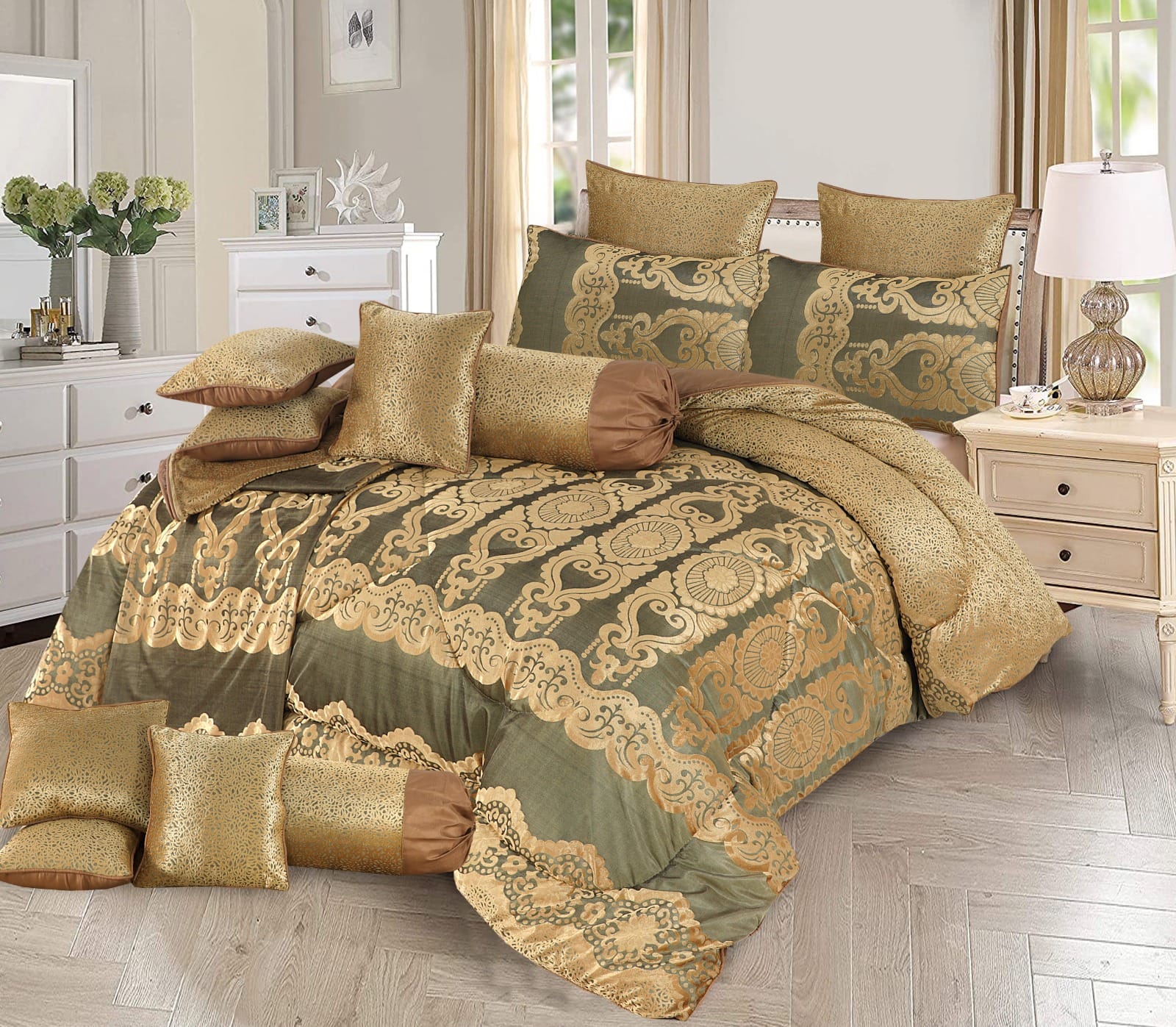 Heavy Palachi Bridal Comforter 14 Pcs Set Golden-50223 HC
