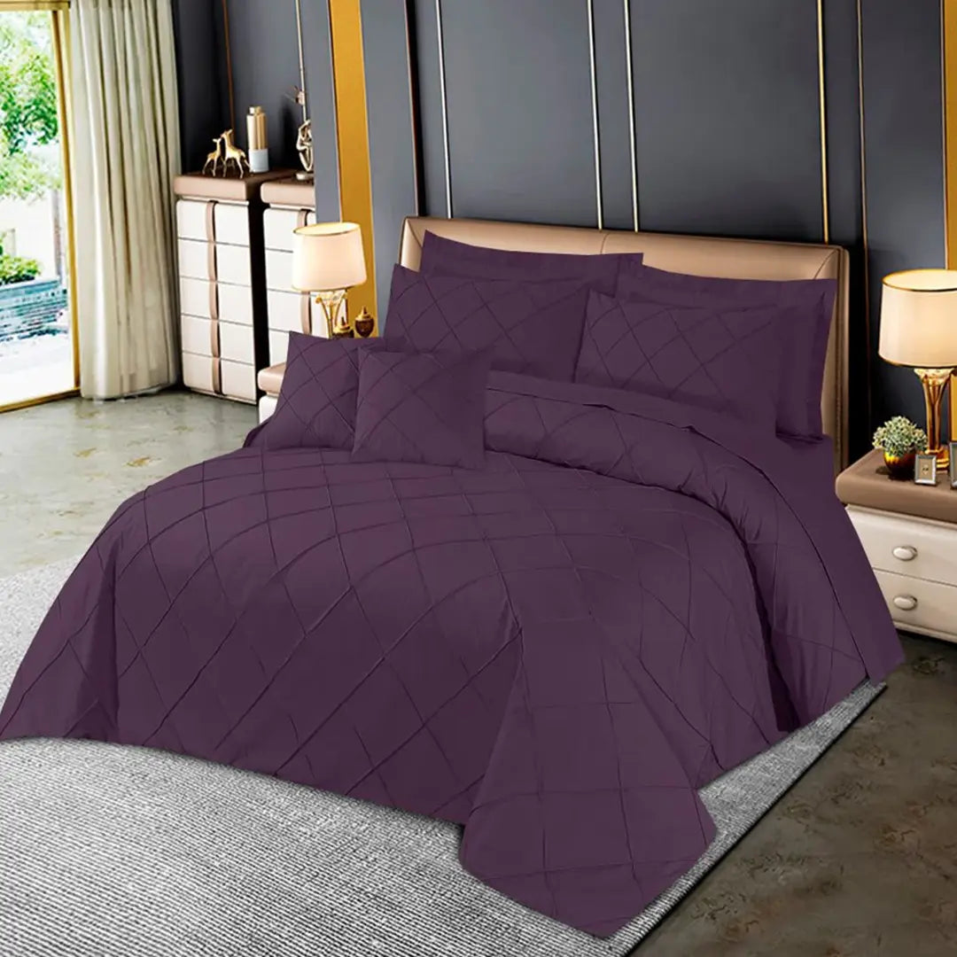 Diagonal Pleated Duvet Set 8 Pcs Blueberry Wine-40237 RFS