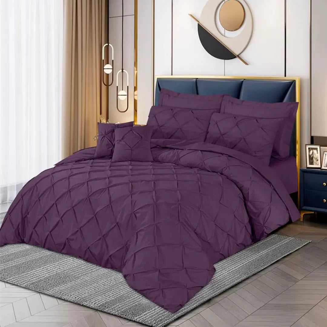 Pin Tuck Quilt Cover Set 8 Pcs Blueberry Wine-40238 RFS