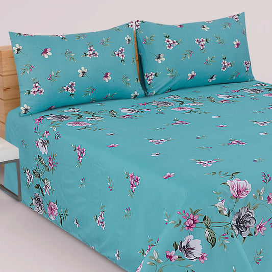 Aqua Bloom - Bed Sheet Set - Lotus