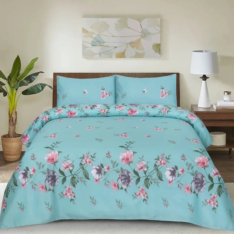 Aqua Bloom - Bed Sheet Set - Lotus