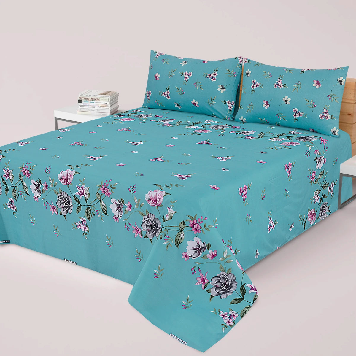 Aqua Bloom - Bed Sheet Set - Lotus