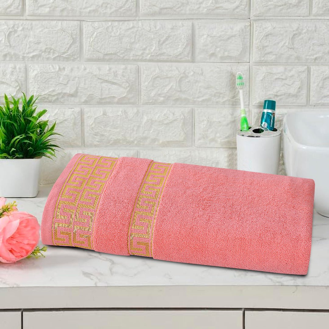 Baby Pink Greek Key - Jacquard Bath Towel - Lotus