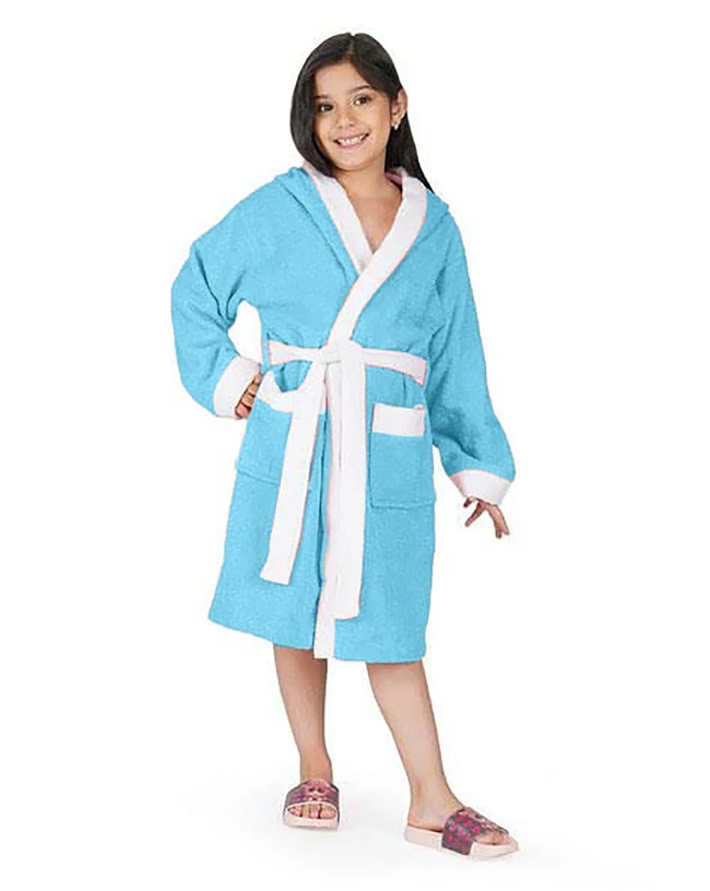 Kid's Bathrobe Aqua Blue-HE-OS Hover Image