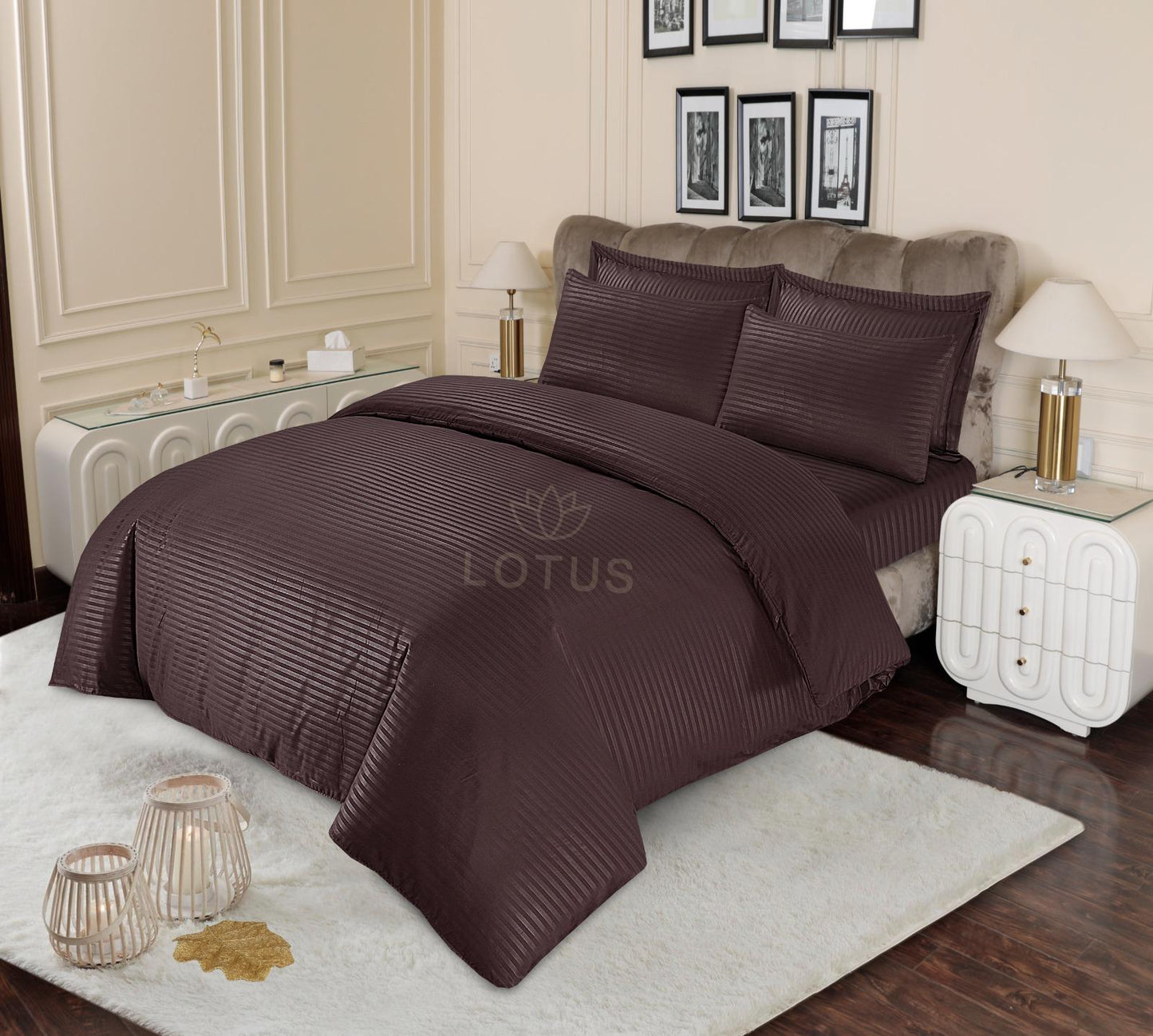 Ultra Soft Duvet Cover Set – Chocolate Stripe, King Size, 6 Pc